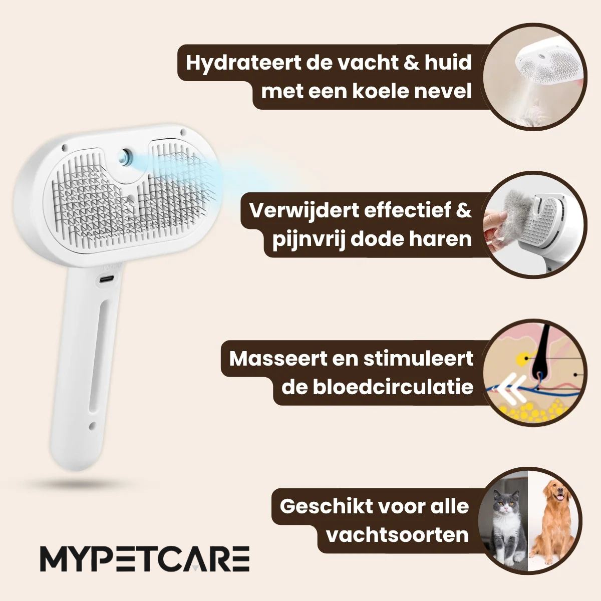 MyPetCare™ FluffyCare PRO – Elektrische Stoomborstel & Massagekam voor Honden & Katten