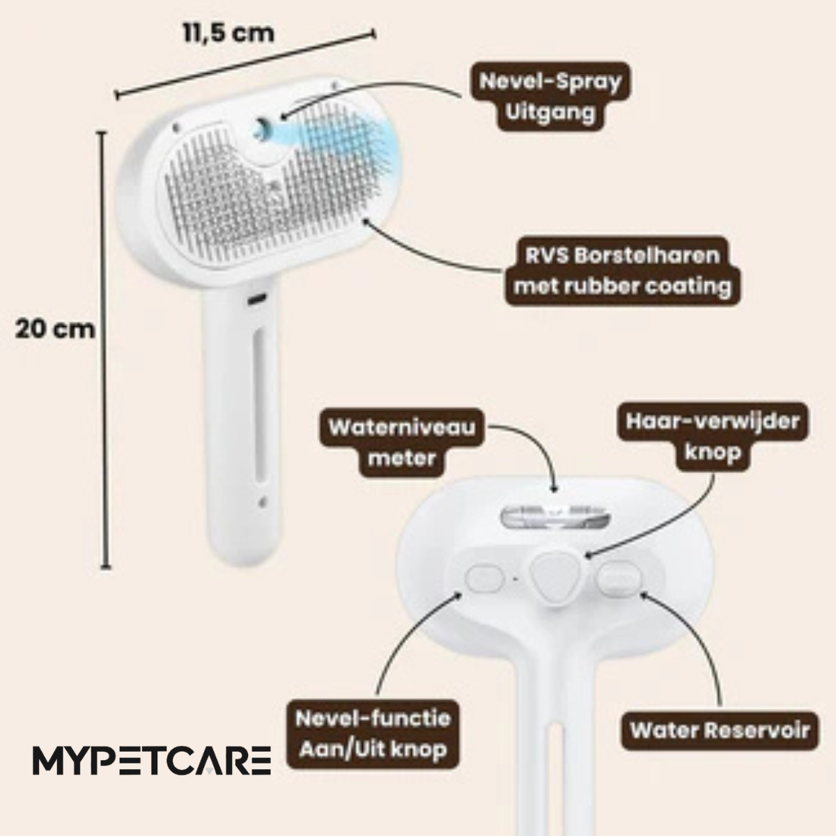 MyPetCare™ FluffyCare PRO – Elektrische Stoomborstel & Massagekam voor Honden & Katten